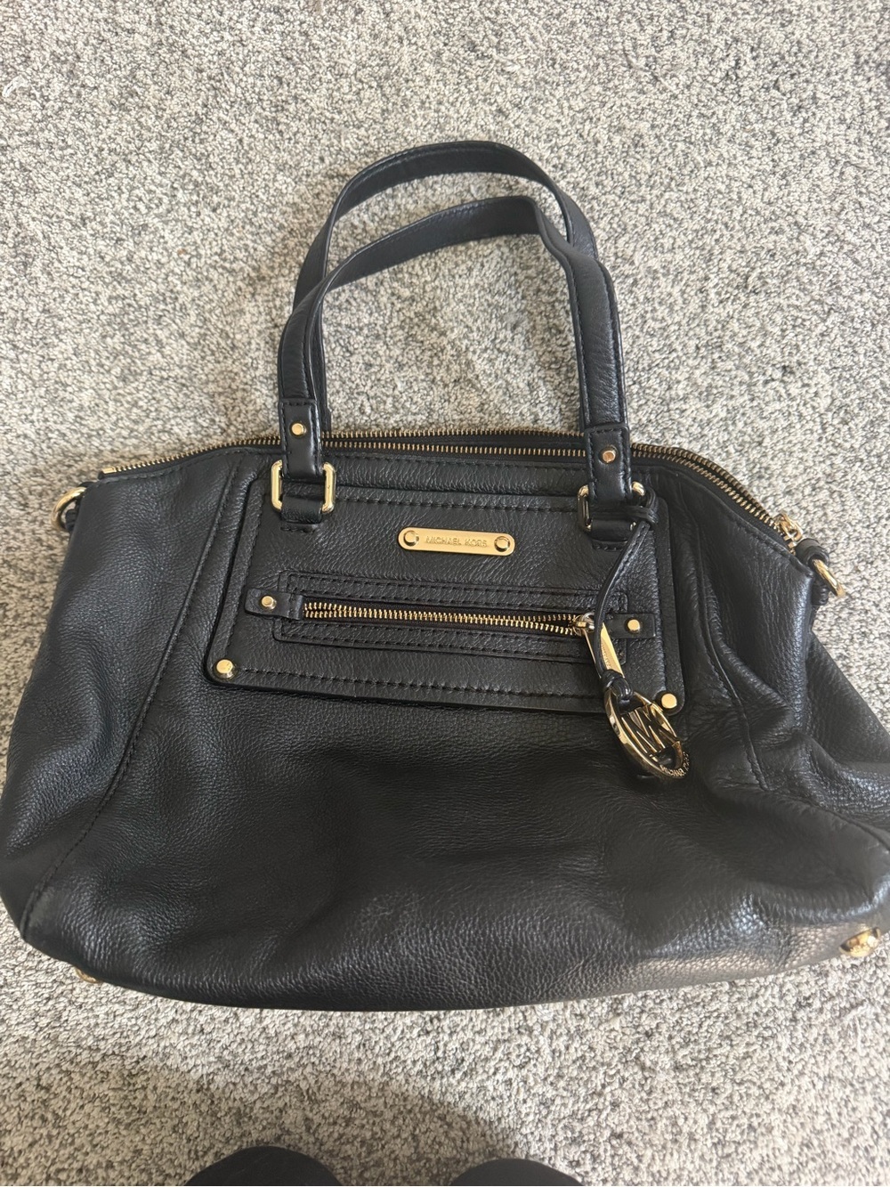 Michael Kors Black Pebbled Leather Satchel Shoulder Bag | Gold Hardware